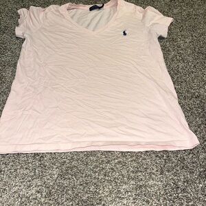 Polo Ralph Lauren Women’s Large Pink Baby T-shirt Tee V-Neck Pony Logo Preppy